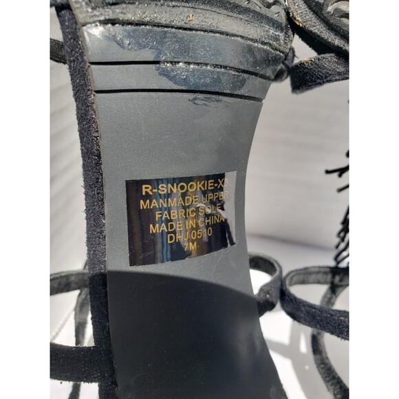 Nine West Black Strappy High Heels Size 7M w/Beaded Accents EUC R-SNOOKIE-X3 - Picture 9 of 10